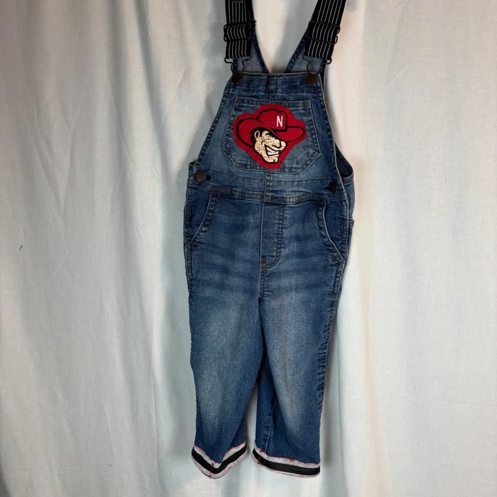 OshKosh Bgosh Nebraska Cornhuskers Herbie‎ Husker Denim Overalls 2T Blue Medium